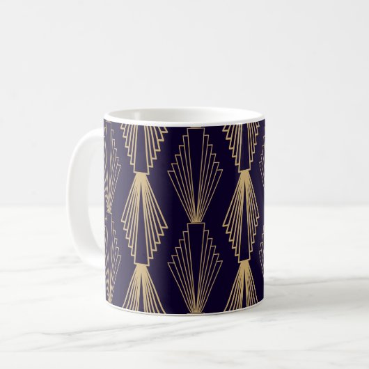 Golden art Deco Pattern. Seamless dark blue backgr Koffiemok (Voorkant links)