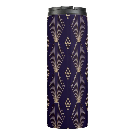 Golden art Deco Pattern. Seamless dark blue backgr Thermosbeker (Achterkant)