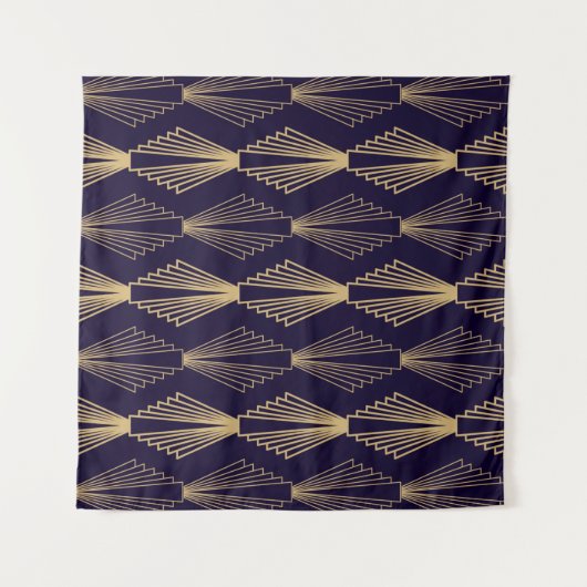Golden art Deco Pattern. Seamless dark blue backgr Wandkleed (Voorkant (horizontaal))