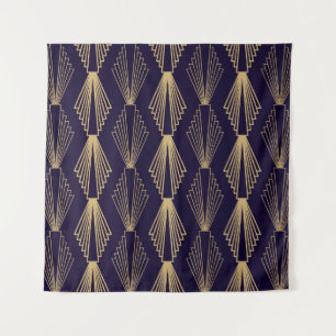 Golden art Deco Pattern. Seamless dark blue backgr Wandkleed