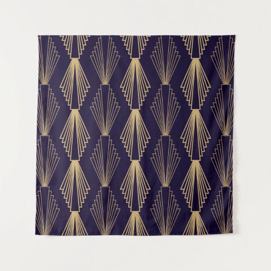 Golden art Deco Pattern. Seamless dark blue backgr Wandkleed (Voorkant)