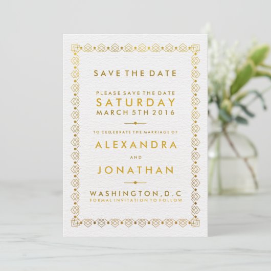 Golden Art Deco Sla de datumkaarten op Save The Date (Staand voorkant)
