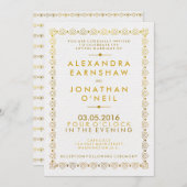 Golden Art Deco Uitnodiging voor een bruiloft (Voorkant / Achterkant)