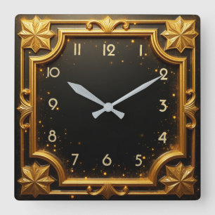 Golden Art Deco Vierkante Klok