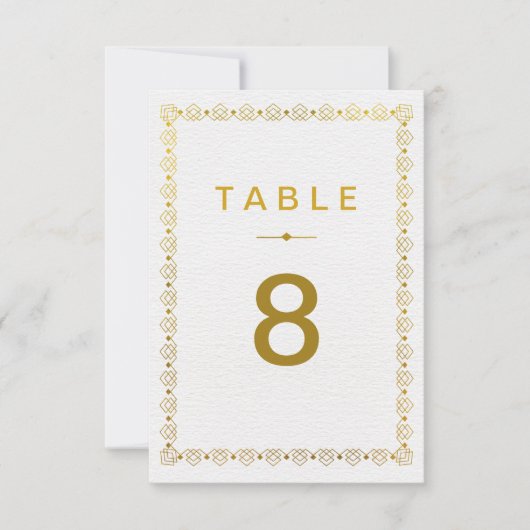 Golden Art Deco Wedding Table Numbe Kaart (Voorkant)