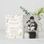 Golden Art White Wedding Invitations avec photo (Debout devant)
