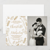 Golden Art White Wedding Invitations avec photo (Devant / Derrière)