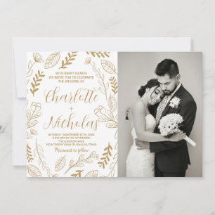 Golden Art White Wedding Invitations avec photo
