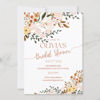 Golden Autumn Botanicals Bridal Shower Invitation Kaart