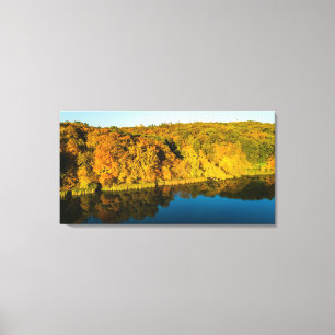 Golden Autumn Forest and Reflection Mirrors Lake Canvas Afdruk