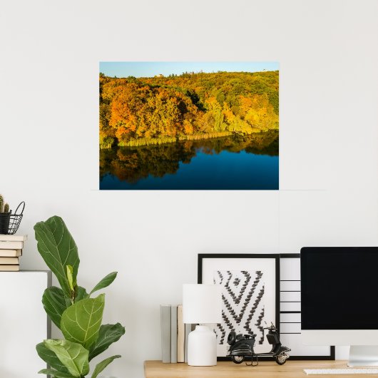 Golden Autumn Forest and Reflection Mirrors Lake Poster (Thuiskantoor)