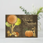 Golden Autumn Fox et Bunny Baby shower Invitation (Debout devant)