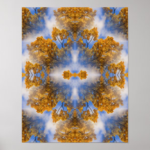 Golden Autumn Leaves Blue Sky Poster Abstrait