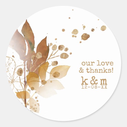 Golden Autumn Splash Wedding ID655 Ronde Sticker (Voorkant)