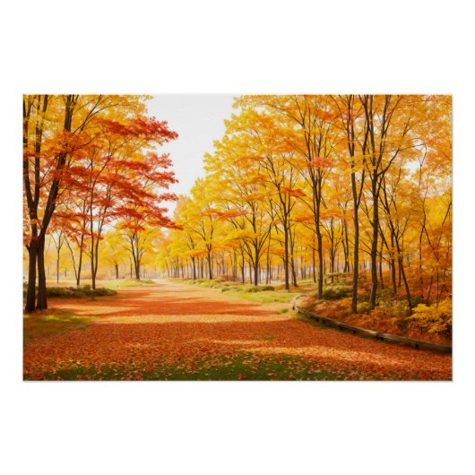 Golden Autumn Tree-lined Path Poster (Devant)