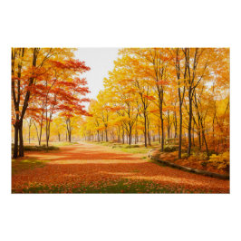 Golden Autumn Tree-lined Path Poster Perfect Poster