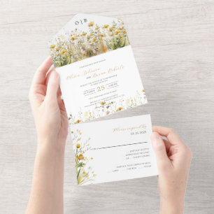 Golden Autumn Waterverf Wildflower Herfst Bruiloft All In One Uitnodiging