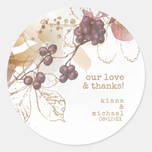 Golden Autumn Wedding Berries ID655 Ronde Sticker (Voorkant)