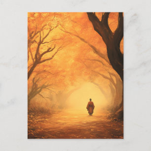Golden Autumn Zen Path Feestdagenkaart