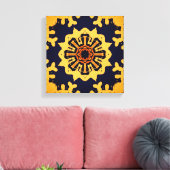 Golden Aztec Sun Abstract Navy Blue Home Wall Art Canvas Afdruk (Insitu (Woonkamer))