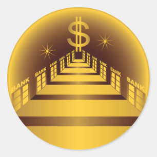 Golden Bank Corridor Glowing Dollar Finance Ronde Sticker