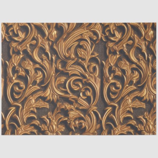 Golden  Baroque Damask op donker leder Tissuepapier (Voorkant)