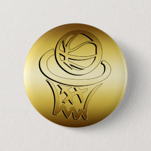 GOLDEN BASKETBALL HOOP RONDE BUTTON 5,7 CM