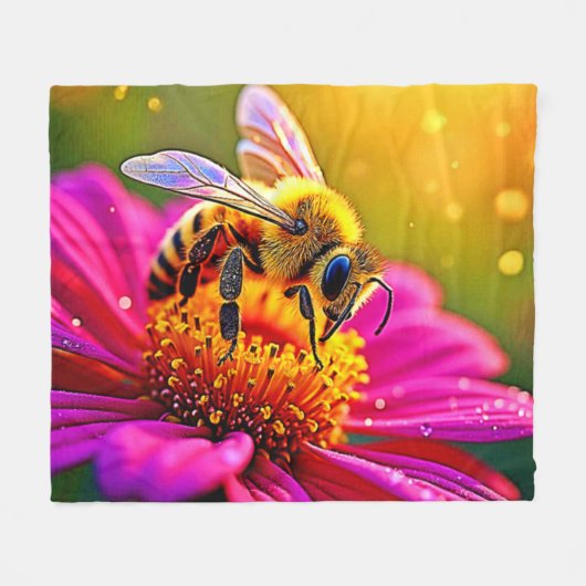 Golden Bee Flower Magic Light Design Fleece Deken (Voorkant (Horizontaal))