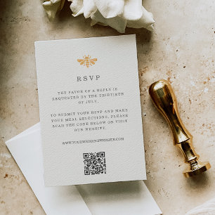 Golden Bee Waterverf Bruiloft QR Code RSVP Kaartje