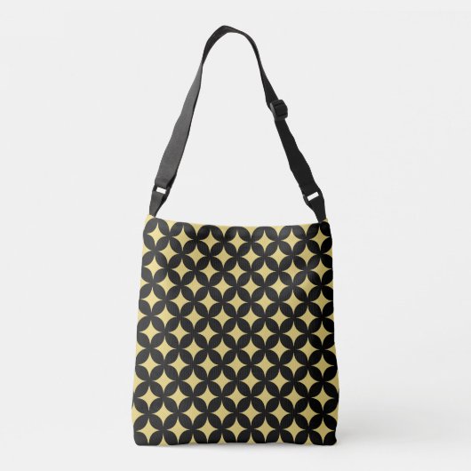 Golden Beige four-pointed Star Pattern op Black Crossbody Tas (Achterkant)