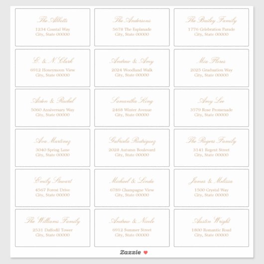 Golden Beige Script 18 Étiquette de adresse invité (Feuille)
