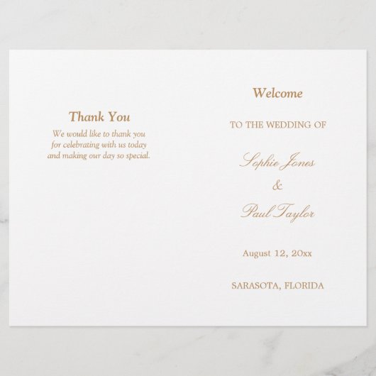 Golden Beige Script Bi-Fold Wedding Programme (Devant)