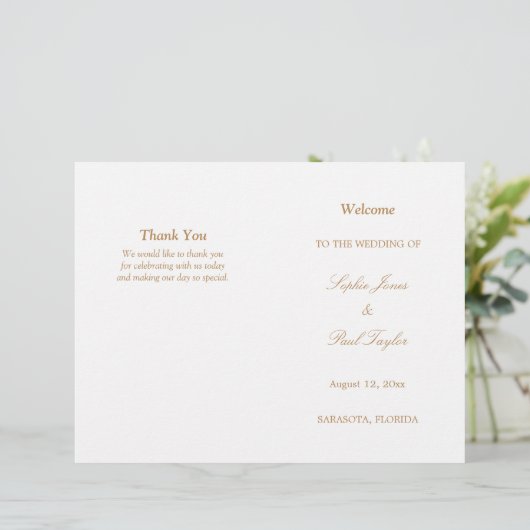 Golden Beige Script Bi-Fold Wedding Programme (Debout devant)