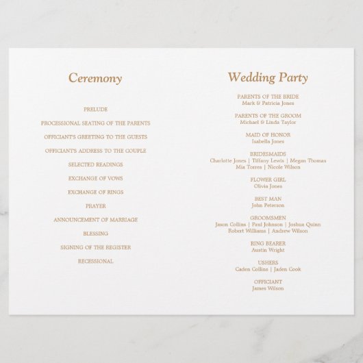 Golden Beige Script Bi-Fold Wedding Programme (Dos)