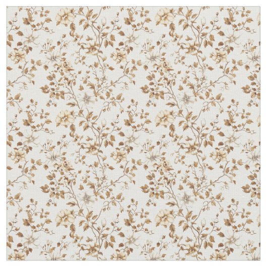 Golden Beige Toile met Rozen en bloesems Stof (Close Up)