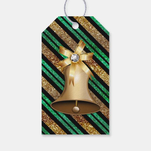 Golden Bell Green Gold en Black Faux Glitter Cadeaulabel (Achterkant)