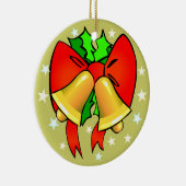 Golden Bells Red Bows Green Holly kerst Keramisch Ornament (Rechts)