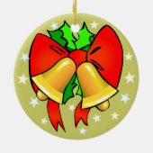 Golden Bells Red Bows Green Holly kerst Keramisch Ornament (Achterkant)