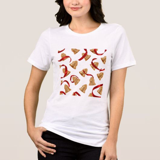 Golden Bells & Ribbon Pattern Tri-Blend Shirt (Voorkant)