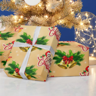 Golden bells tekst Kerst Wrapping Paper Cadeaupapier
