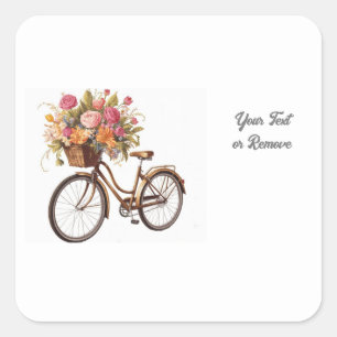 Golden Bicycle met bloemenmand  Vierkante Sticker