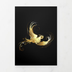 Golden Bird op zwarte achtergrond Drieluik Wenskaart