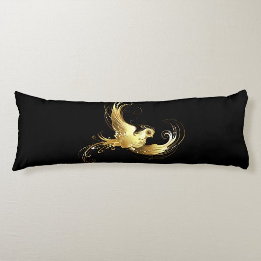 Golden Bird op zwarte achtergrond Lichaamskussen (Voorkant)