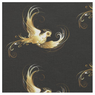 Golden Bird op zwarte achtergrond Stof