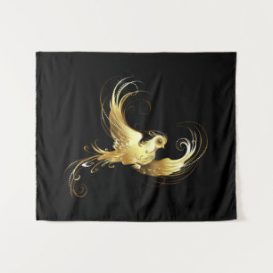 Golden Bird op zwarte achtergrond Wandkleed