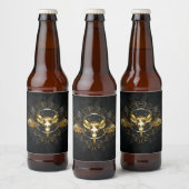 Golden Bird Skull op zwarte achtergrond Bier Etiket (Flessen)