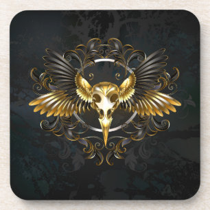Golden Bird Skull op zwarte achtergrond Bier Onderzetter