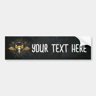 Golden Bird Skull op zwarte achtergrond Bumpersticker
