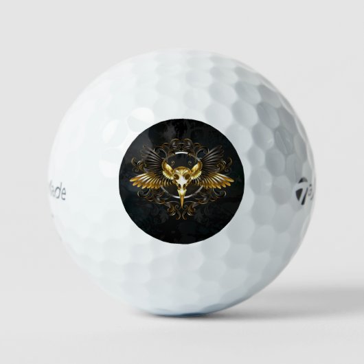 Golden Bird Skull op zwarte achtergrond Golfballen (Voorkant)