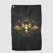 Golden Bird Skull op zwarte achtergrond Golfhanddoek (Voorkant)